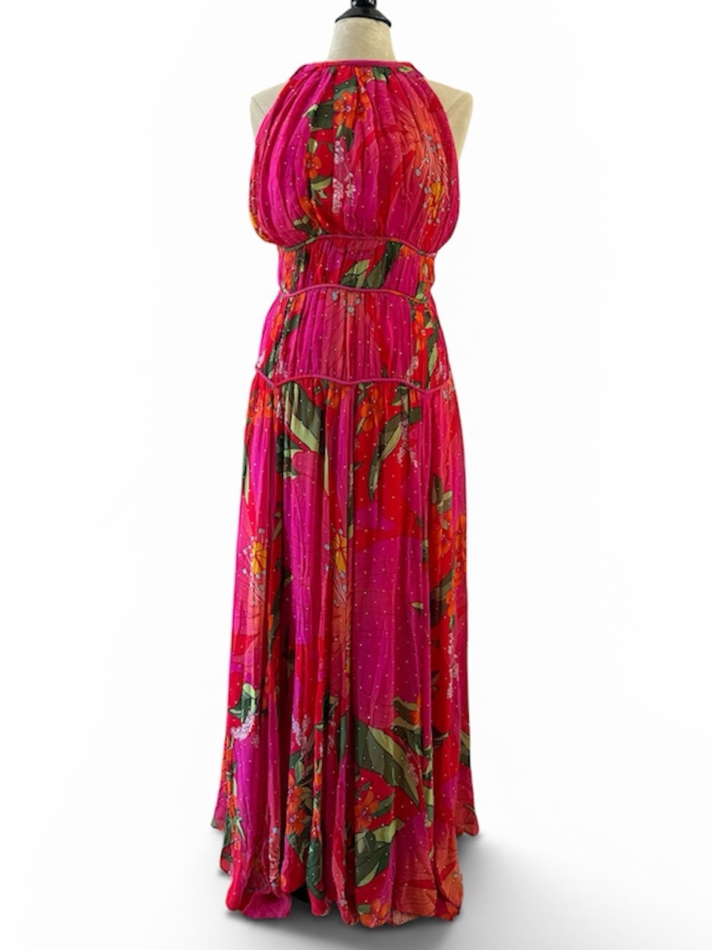 FARM Rio Hot Pink Floral Halter Maxi Dress